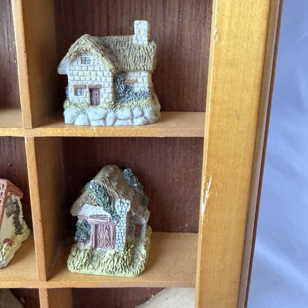 Vintage Miniature Cottage Houses Set w/ Wood Display Shelf 20 Pc