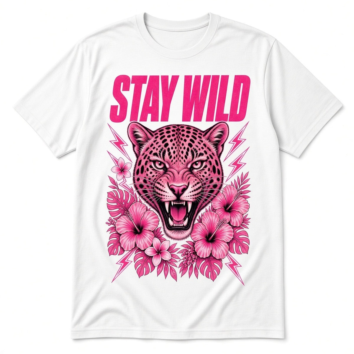 4PCS 10"  DTF Transfer Stay Wild Pink Leopard Lightning Flowers Graphic Iron On