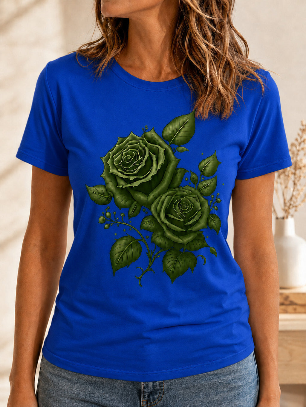Green Rose Graphic T-Shirt, Gothic Botanical Floral Unisex Tee
