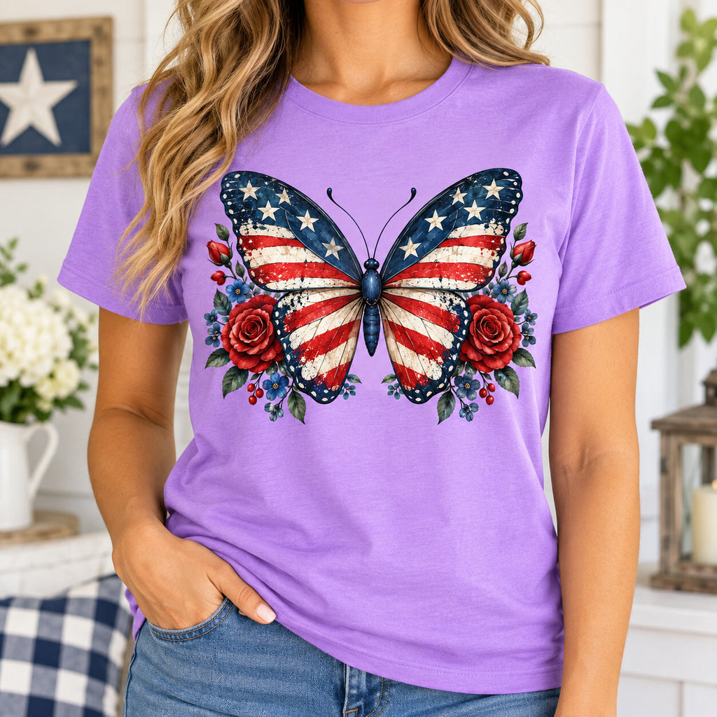 4pcs 10" American Flag Butterfly DTF PNG Floral Iron On Transfer