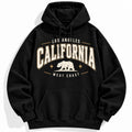 California Los Angeles Black Hoodie West Coast Bear Graphic Pullover Sweatshir
