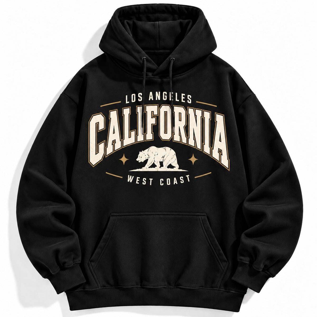 California Los Angeles Black Hoodie West Coast Bear Graphic Pullover Sweatshir