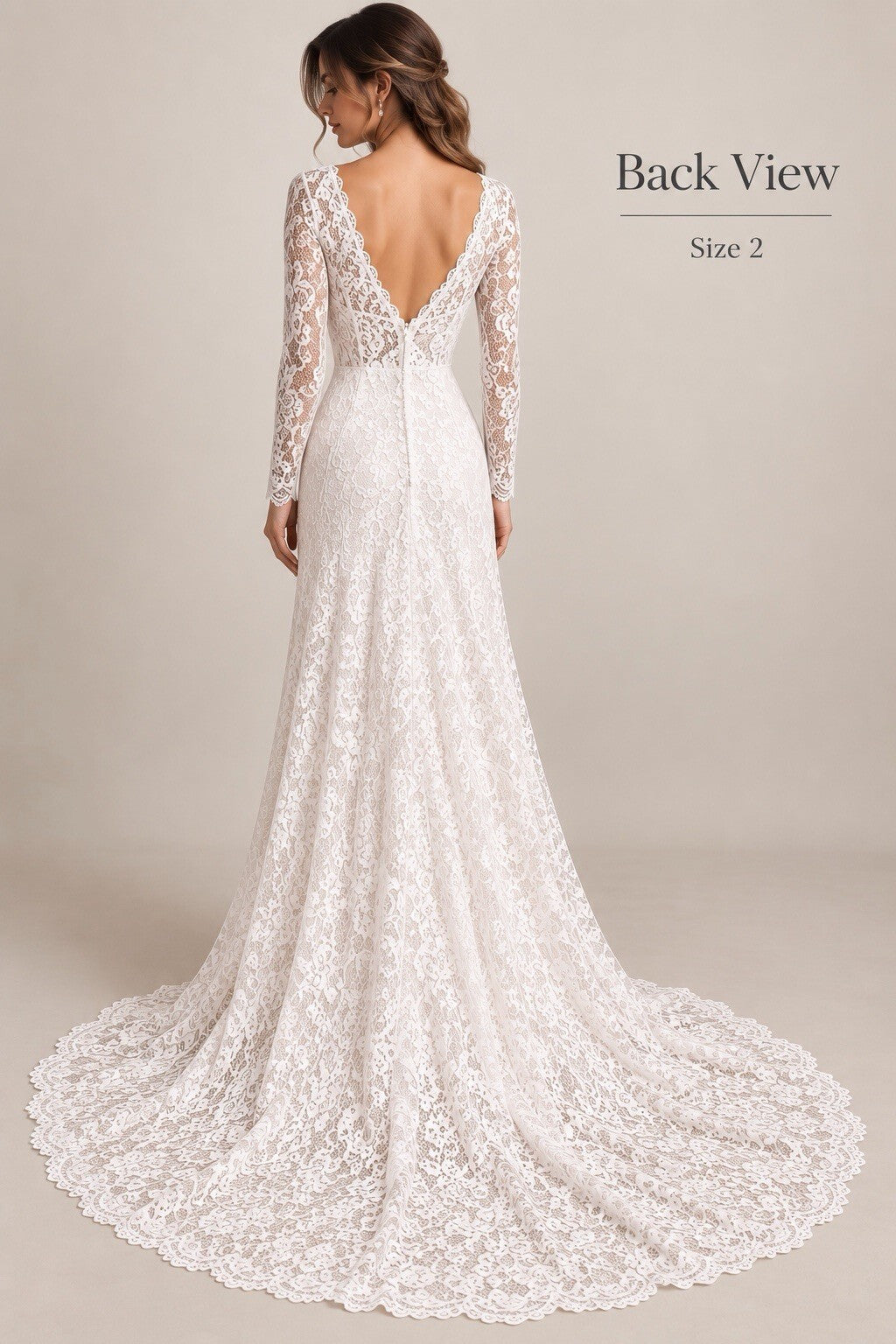 White Lace Wedding Dress Size 2 Long Sleeve High Low Train Bridal Gown