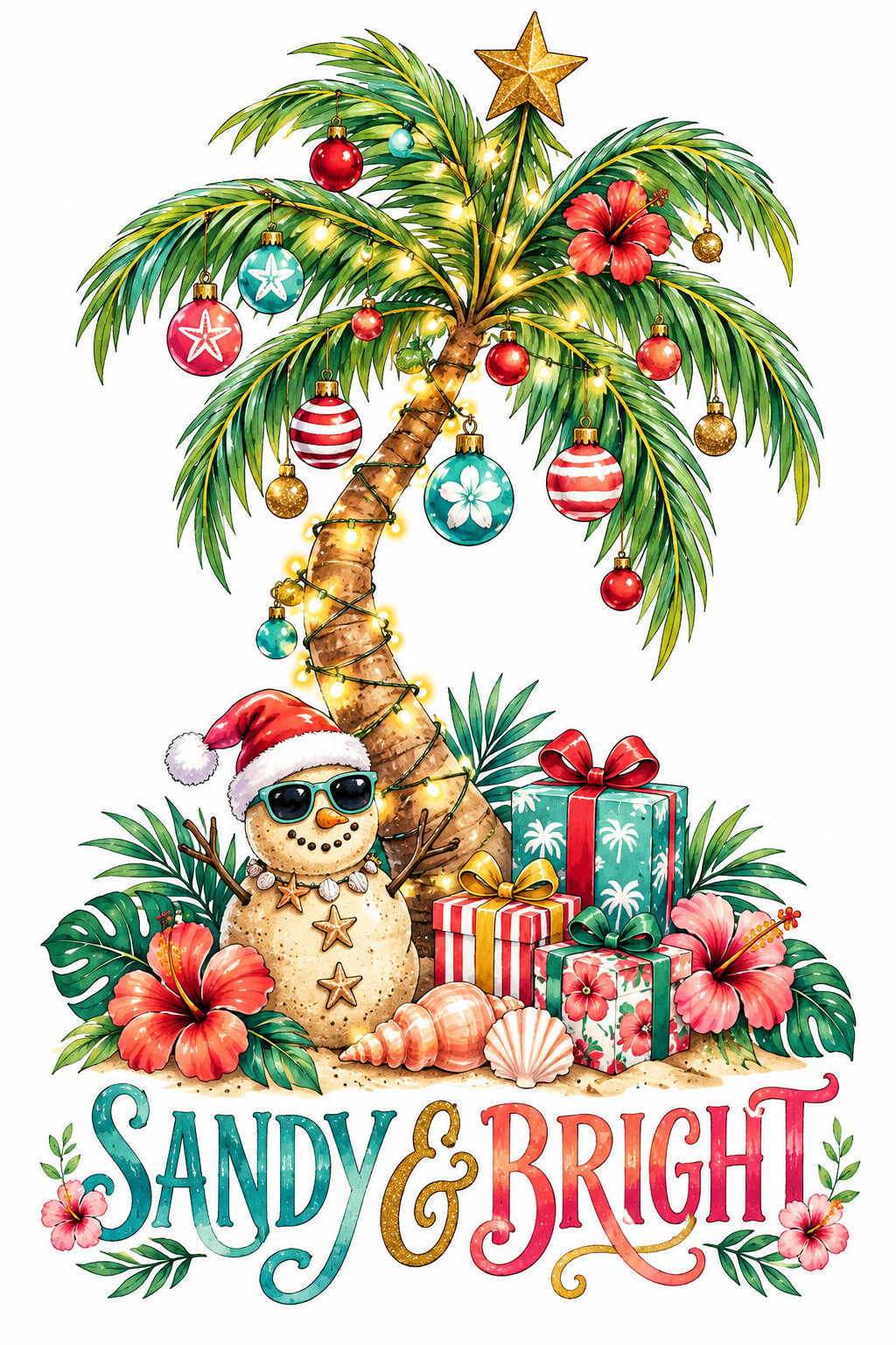 Sandy & Bright Tropical Christmas Palm DTF Transfer Ready to Press