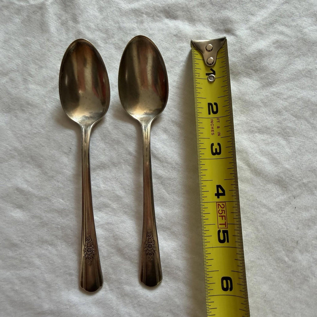 Vintage Wm Rogers Overlaid IS Silverplate Teaspoons Pair Floral Handle 1940s