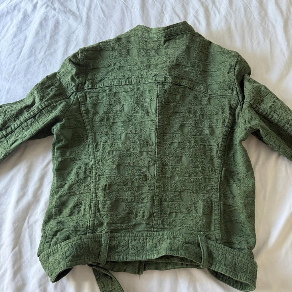 Zara Basic Women’s Green Jacquard Quilted Bomber Jacket Size S Belted Zip