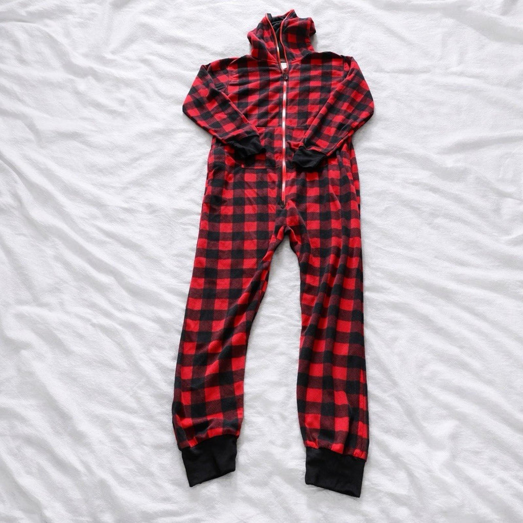 Tipsy Elves Jumpsuit Adult L Red Buffalo Plaid One Piece Pajama Lounge Holiday