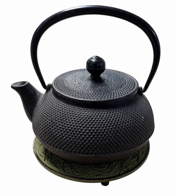 Japanese Cast Iron Tetsubin Teapot Black Hobnail Kettle w/ Trivet Made in Japan
