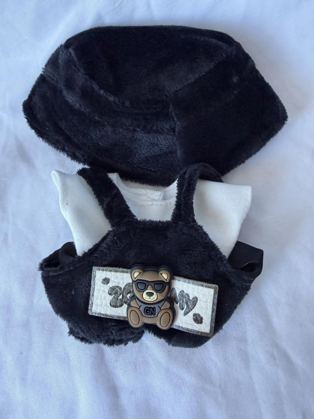 Labubu Style Doll Outfit Black Bear Overalls Hat Shirt Plush Figure Clothes