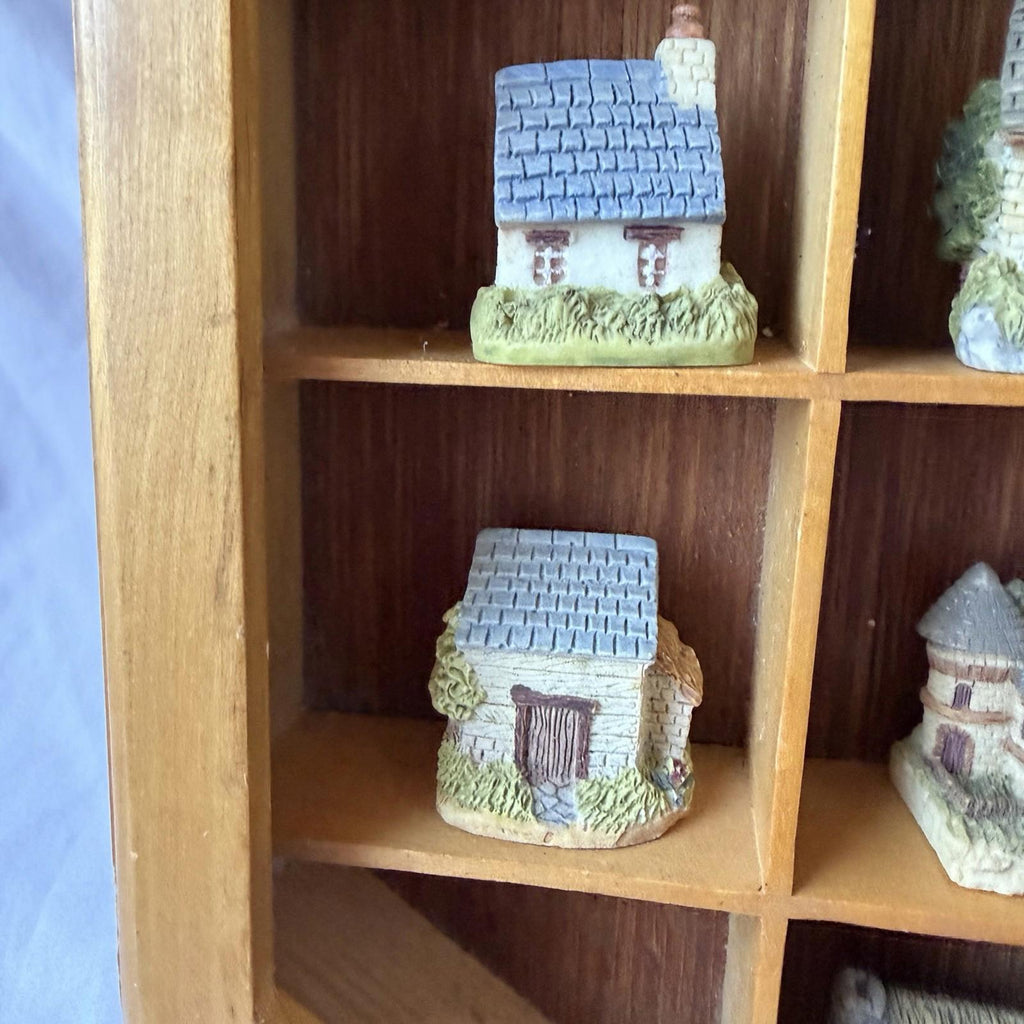 Vintage Miniature Cottage Houses Set w/ Wood Display Shelf 20 Pc