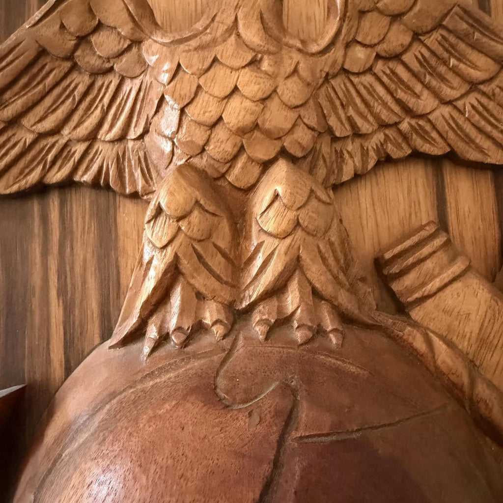 Large Hand Carved USMC EGA Eagle Globe Anchor Wooden Plaque Subic Bay