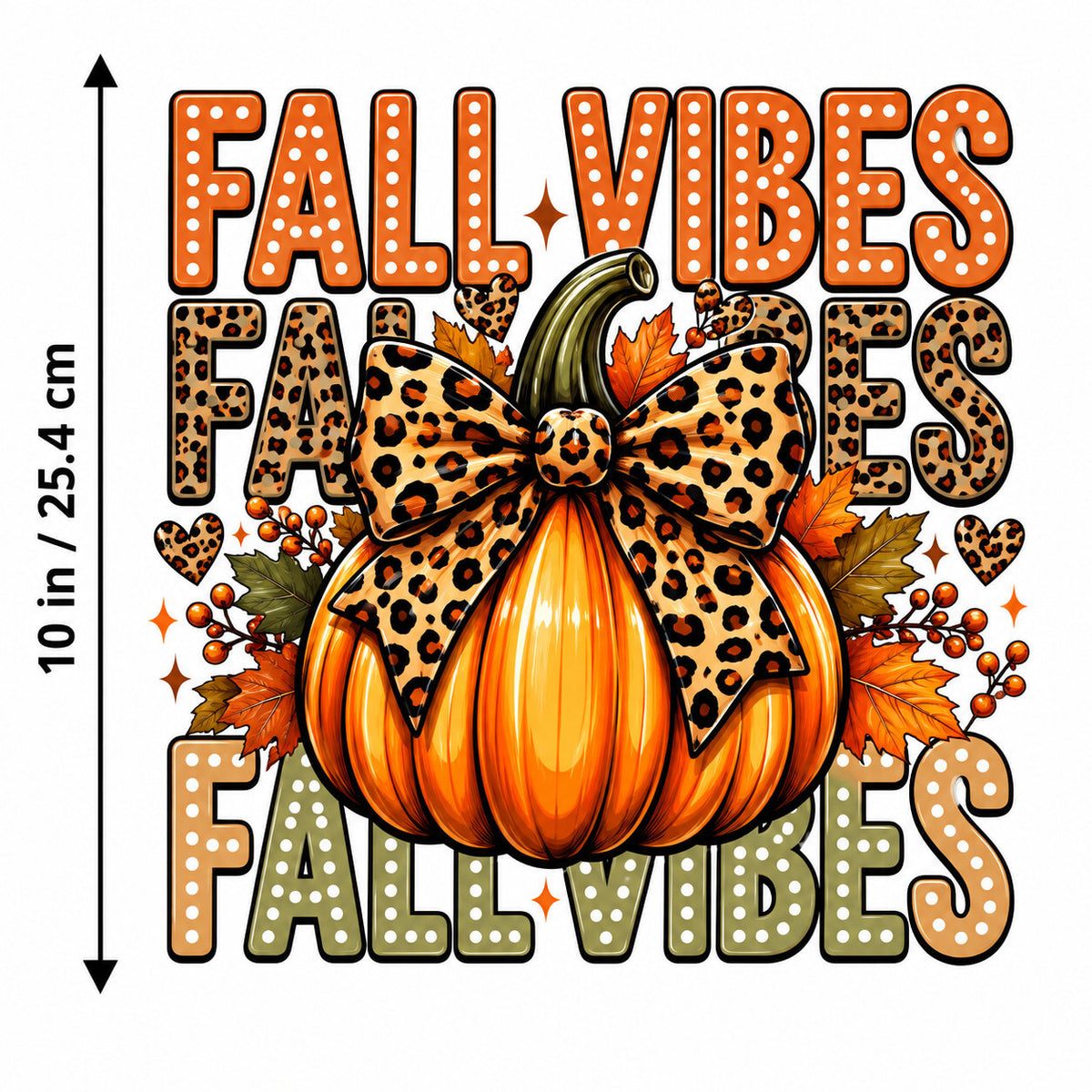 Fall Vibes DTF Transfer 10" Pk4 Leopard Bow Pumpkin Heat Press