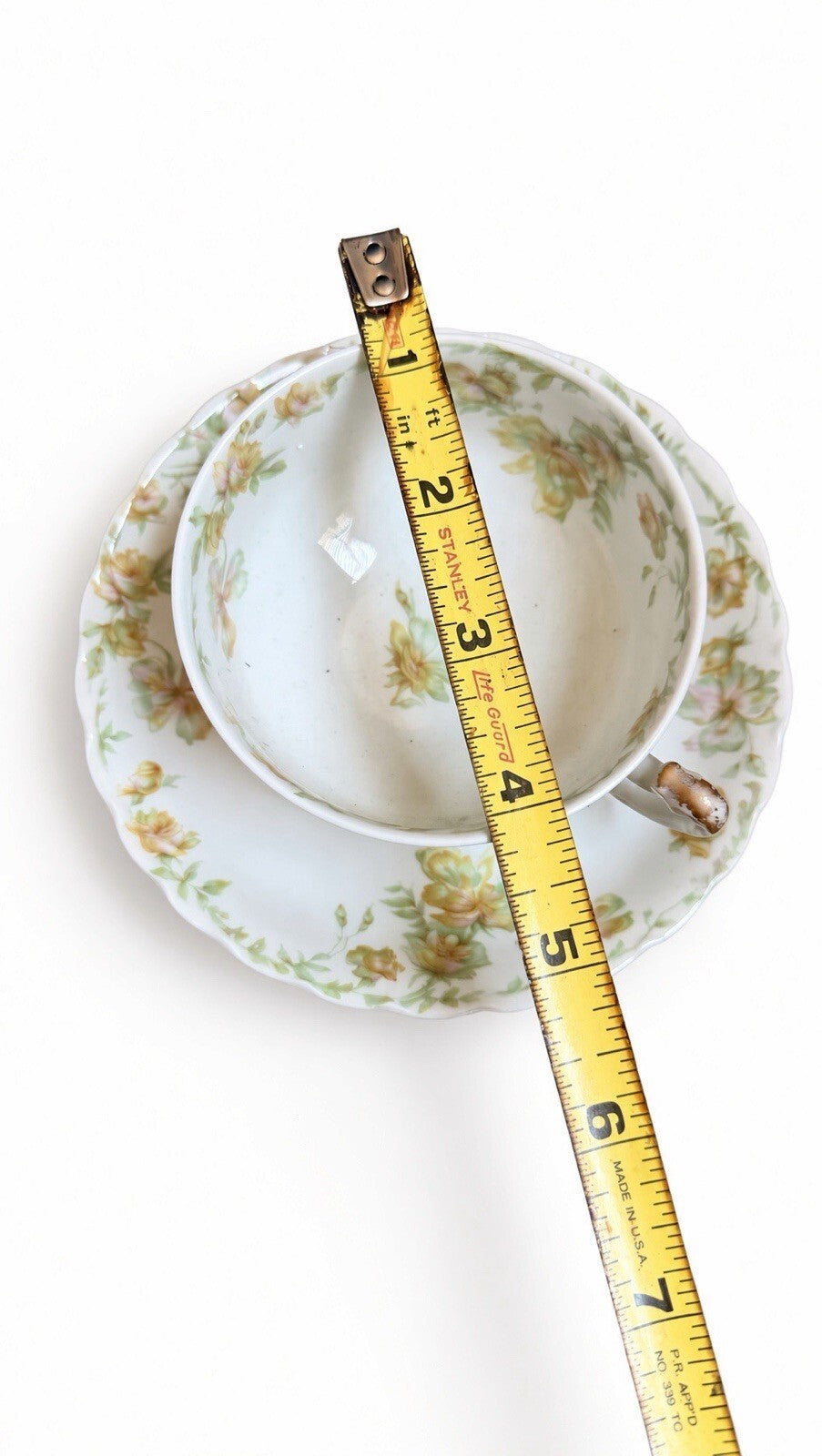 Haviland France Limoges Floral China Tea Cup & 3 Saucers Antique Porcelain Set