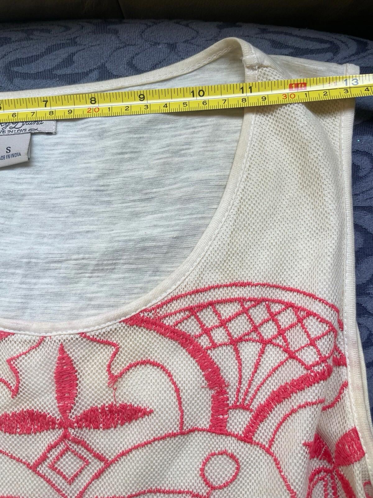 Lucky Brand Women’s Sleeveless Tank Top S Wheat/Mango Embroidered Double Layer