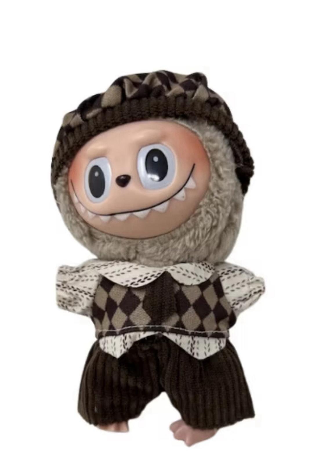 Labubu Doll Clothes Dapper Brown Outfit Set Shirt Tie Shorts Hat 17.5cm