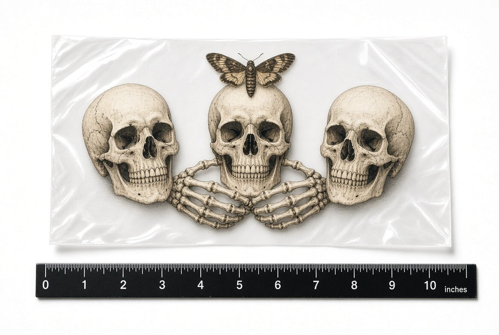 4Pcs 10" Triple Skull Moth Skeleton Hands DTF Transfer Heat Press