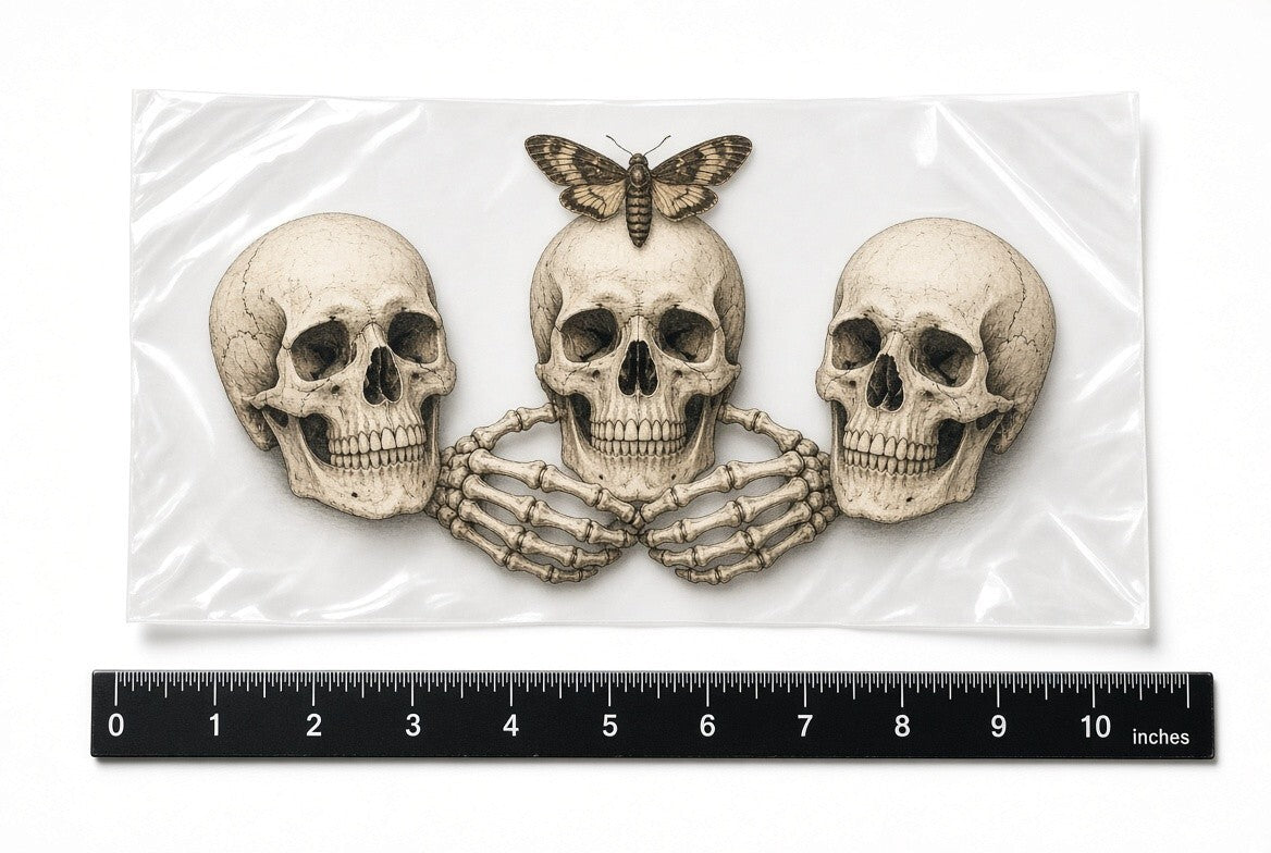 4Pcs 10" Triple Skull Moth Skeleton Hands DTF Transfer Heat Press