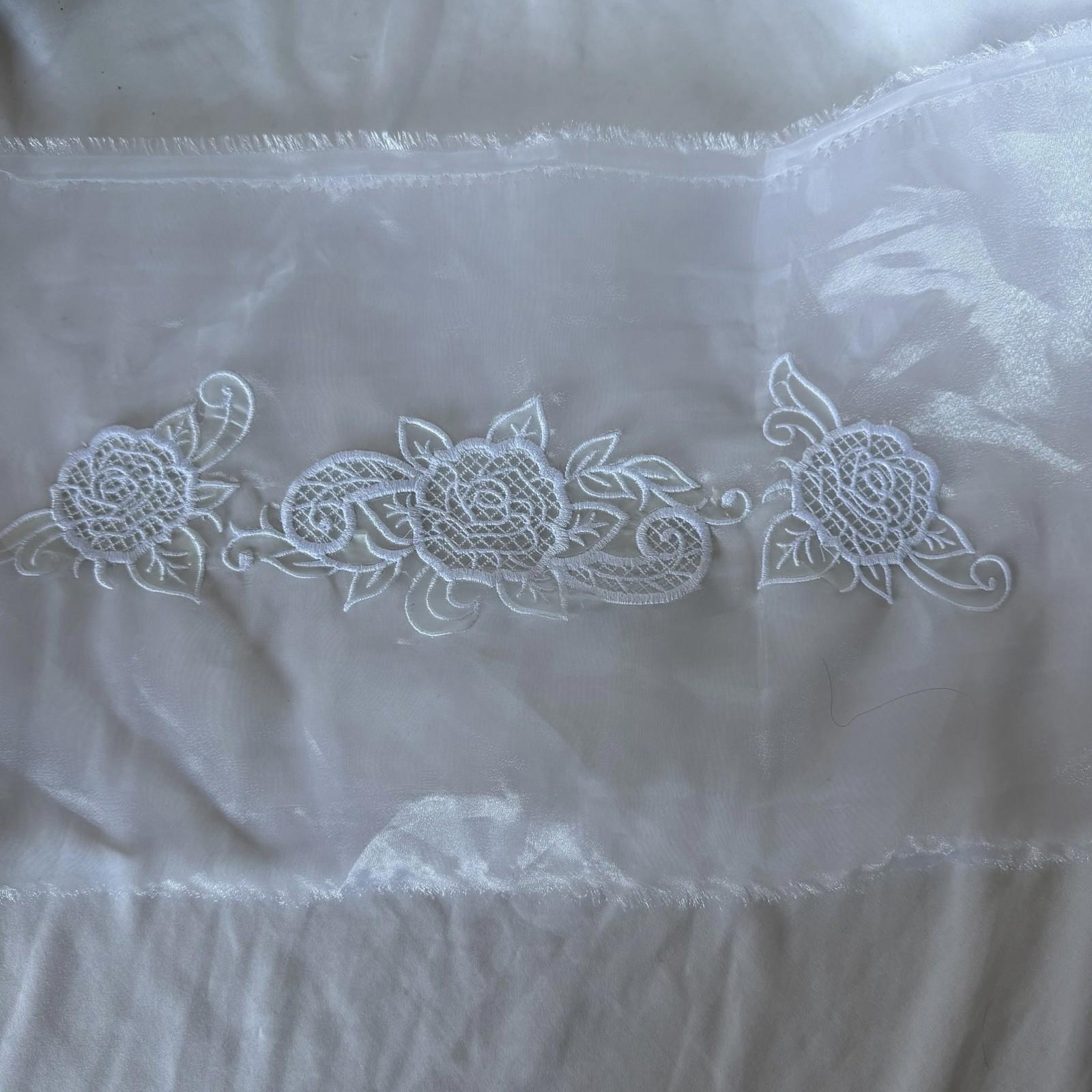 Vintage White Sheer Valance Embroidered Roses Lace Border Romantic Decor