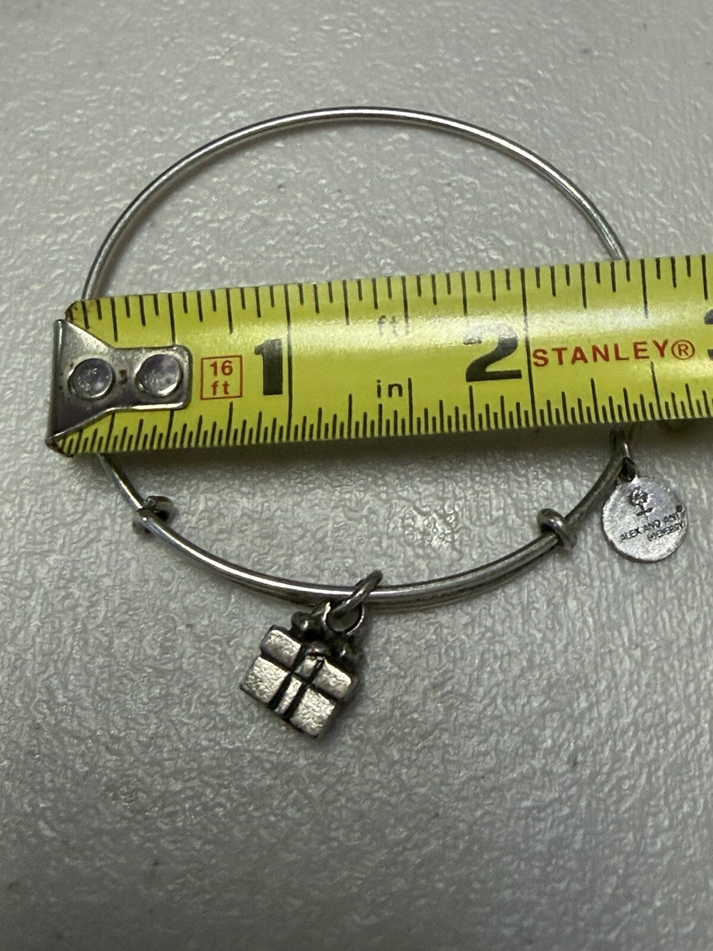 Alex and Ani Gift Box Charm Expandable Bangle Bracelet Silver Tone Gift