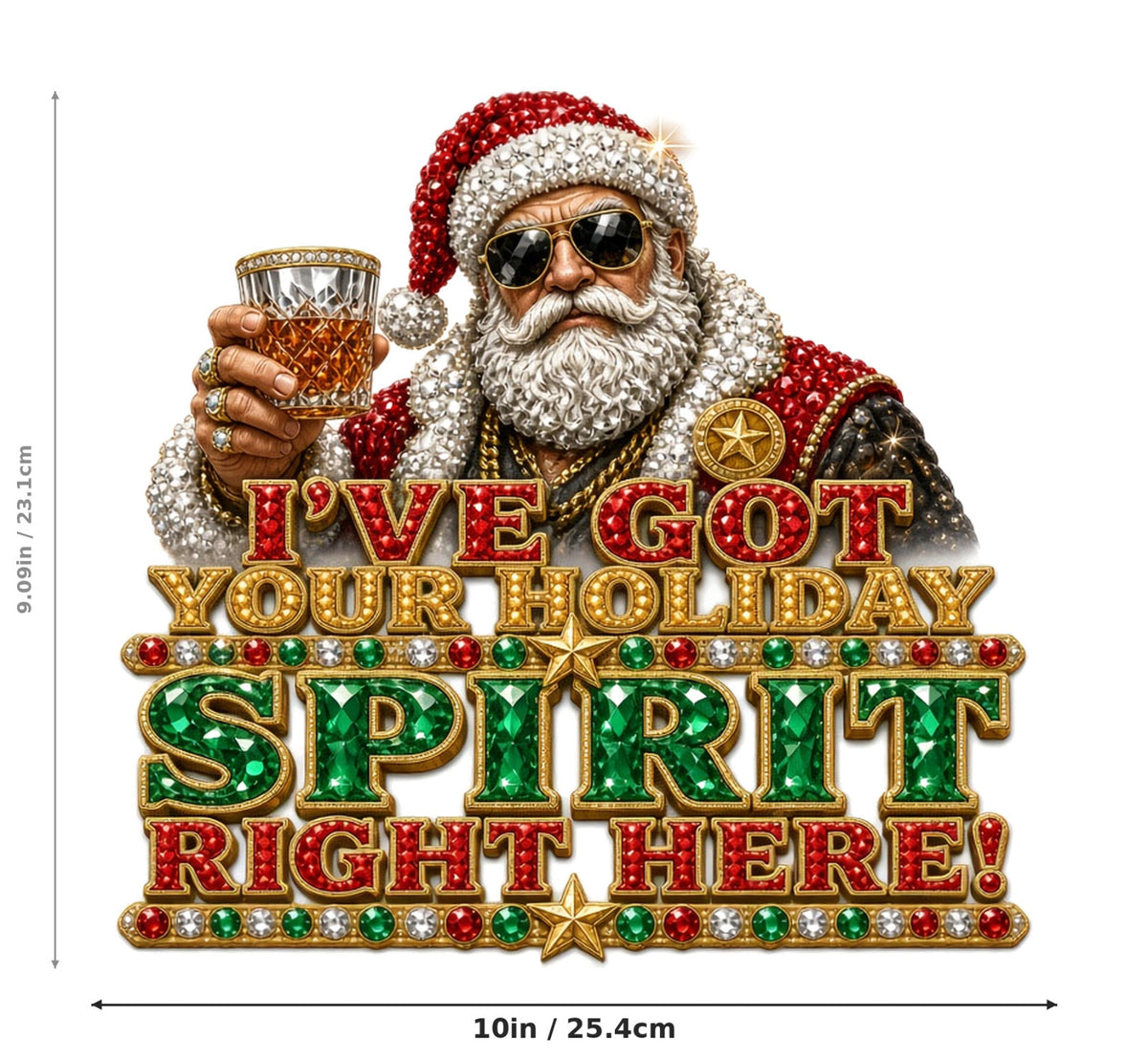 Holiday Spirit Santa DTF Transfer 10" PK4 Funny Christmas Heat Press Shirt