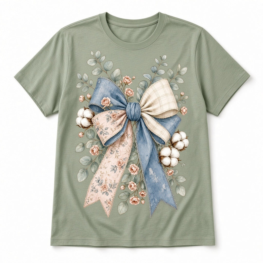 4pcs 10in Farmhouse Floral Bow Cotton Rose DTF Transfer