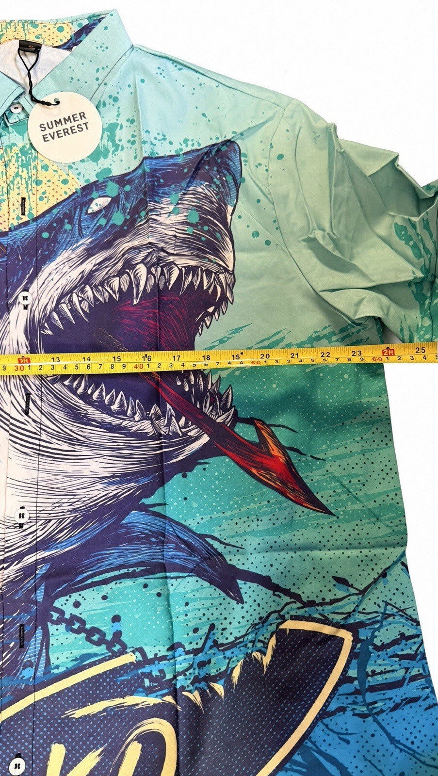 Summer Everest Mako Shark Graphic Button Up Shirt Men XL Short Sleeve Ocean