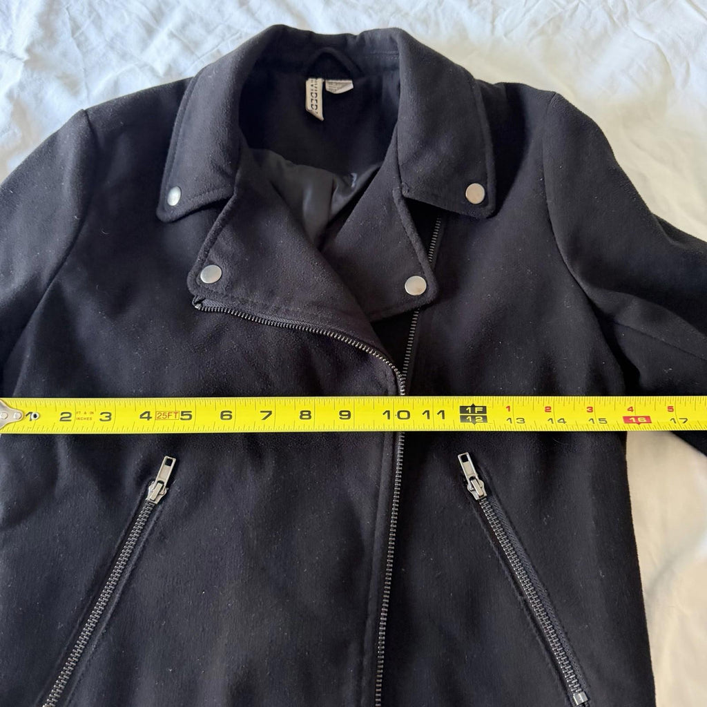 H&M Divided Women’s Black Moto Biker Jacket Size 2 Cropped Wool-Like Polyester
