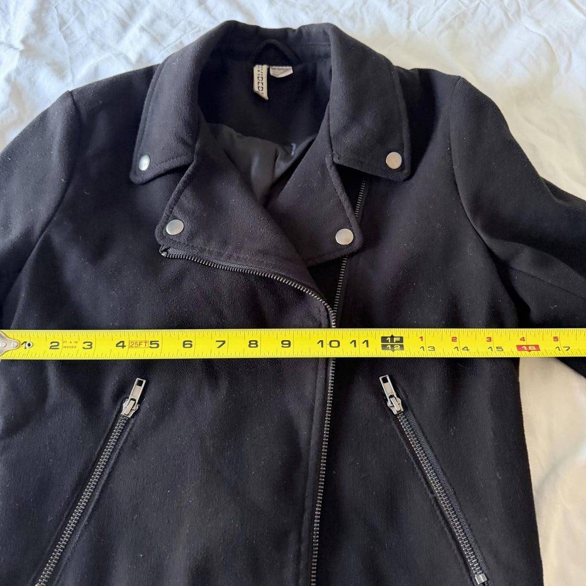H&M Divided Women’s Black Moto Biker Jacket Size 2 Cropped Wool-Like Polyester