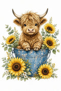 4pcs 10in Highland Cow Sunflower Bucket Farm DTF Transfer