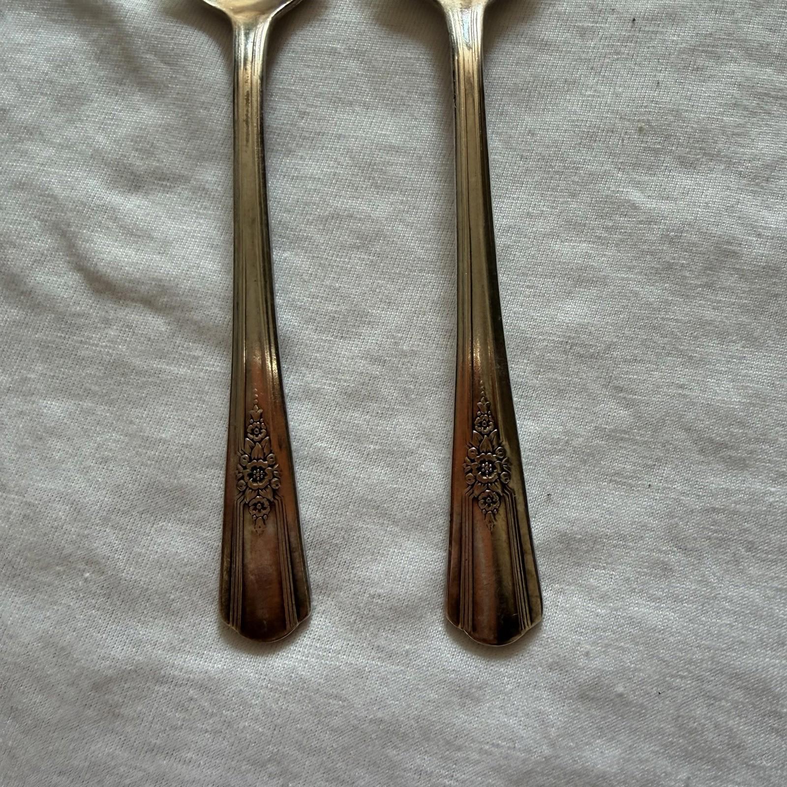Vintage Wm Rogers Overlaid IS Silverplate Teaspoons Pair Floral Handle 1940s