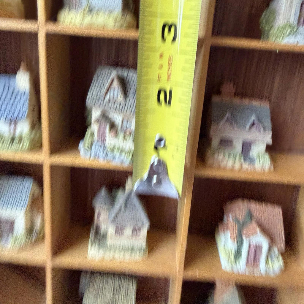 Vintage Miniature Cottage Houses Set w/ Wood Display Shelf 20 Pc