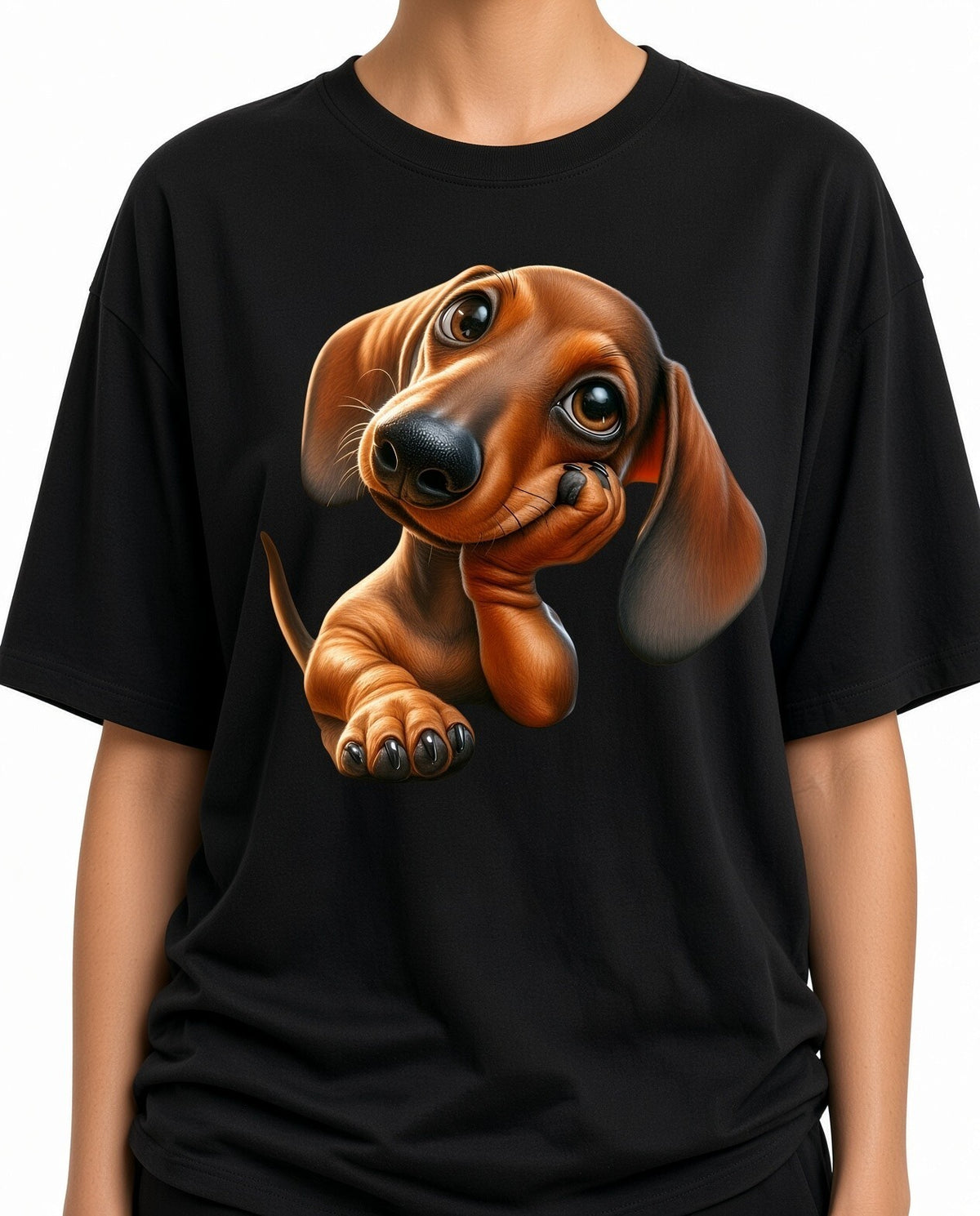 Cute Dachshund Puppy T-Shirt Relaxed Fit Black Dog Mom Dad Gift Tee