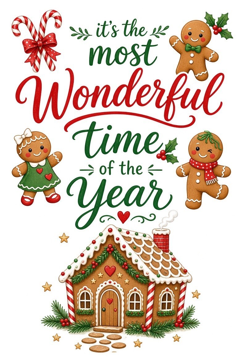 4pcs 10in Most Wonderful Time Year Gingerbread DTF Transfer