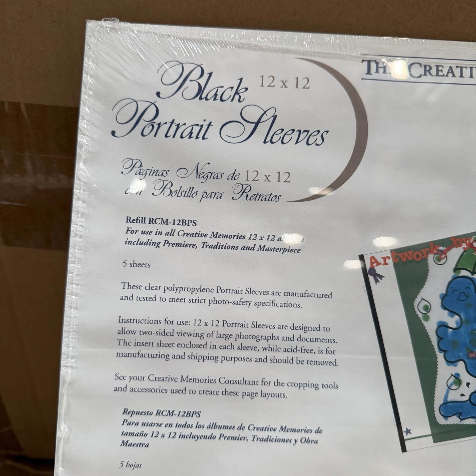 Creative Memories RCM-12BPS 12x12 Black Portrait Sleeves Refill 5 Sheets New