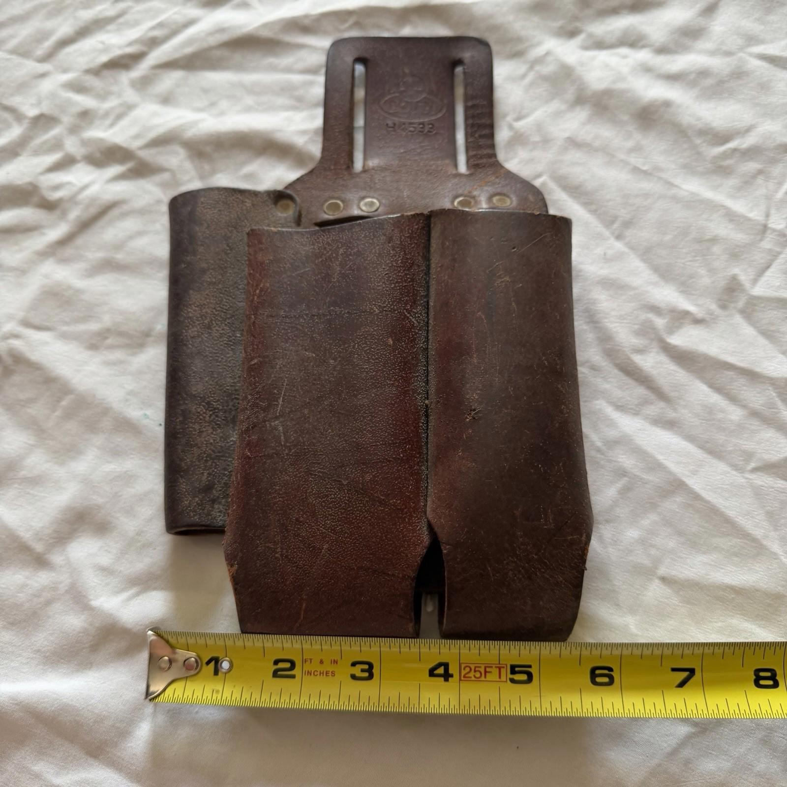 Vintage Brown Leather Double Pouch Duty Belt Holder Police Gear