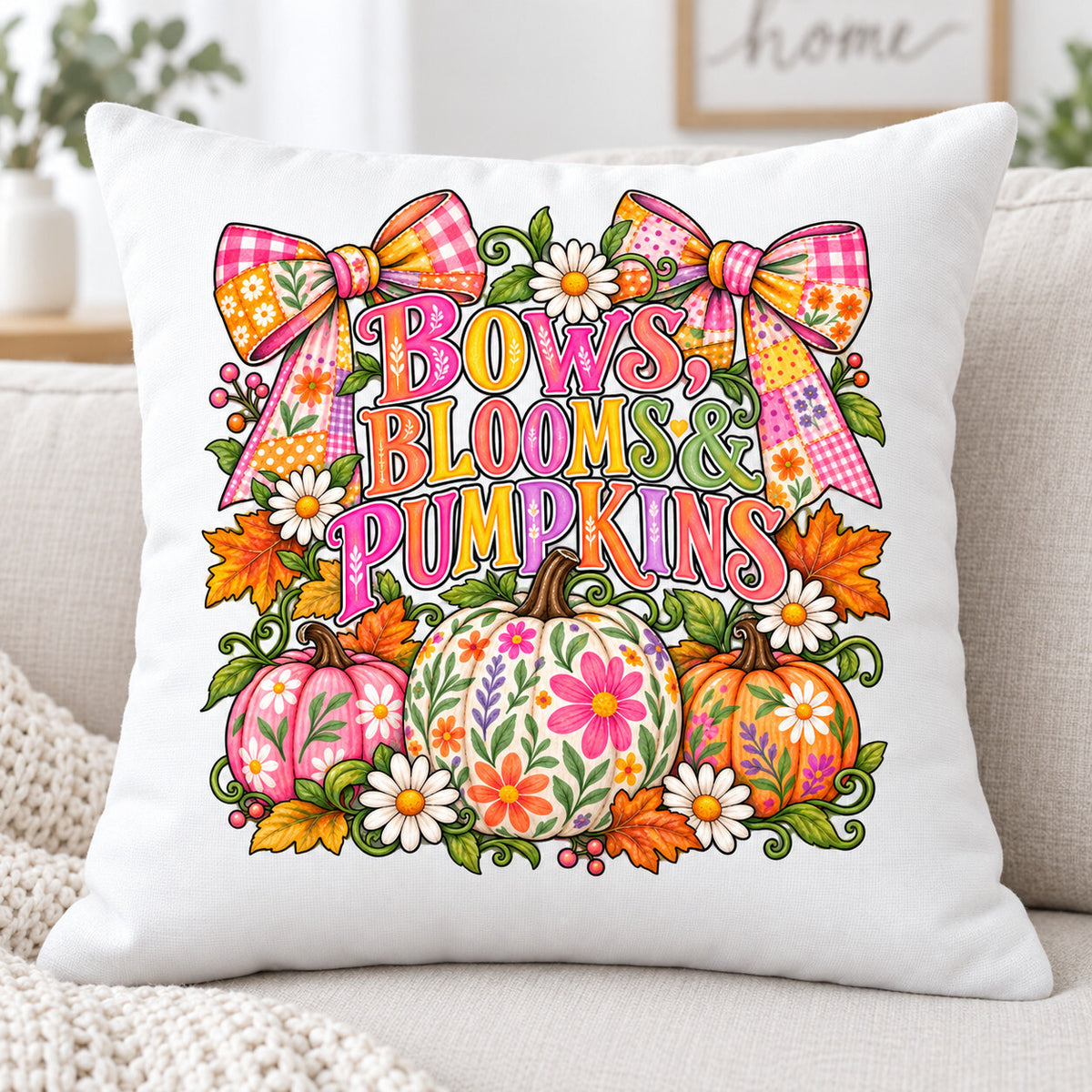 Bows Blooms Pumpkins Fall DTF Transfer 10 Inch Ready to Press Pack of 4