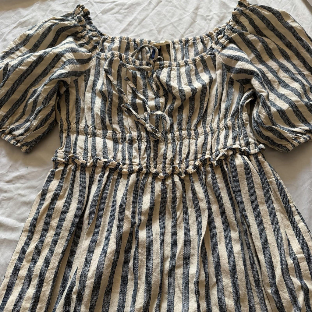 Universal Thread Striped Smocked Off-Shoulder Puff Sleeve Dress M