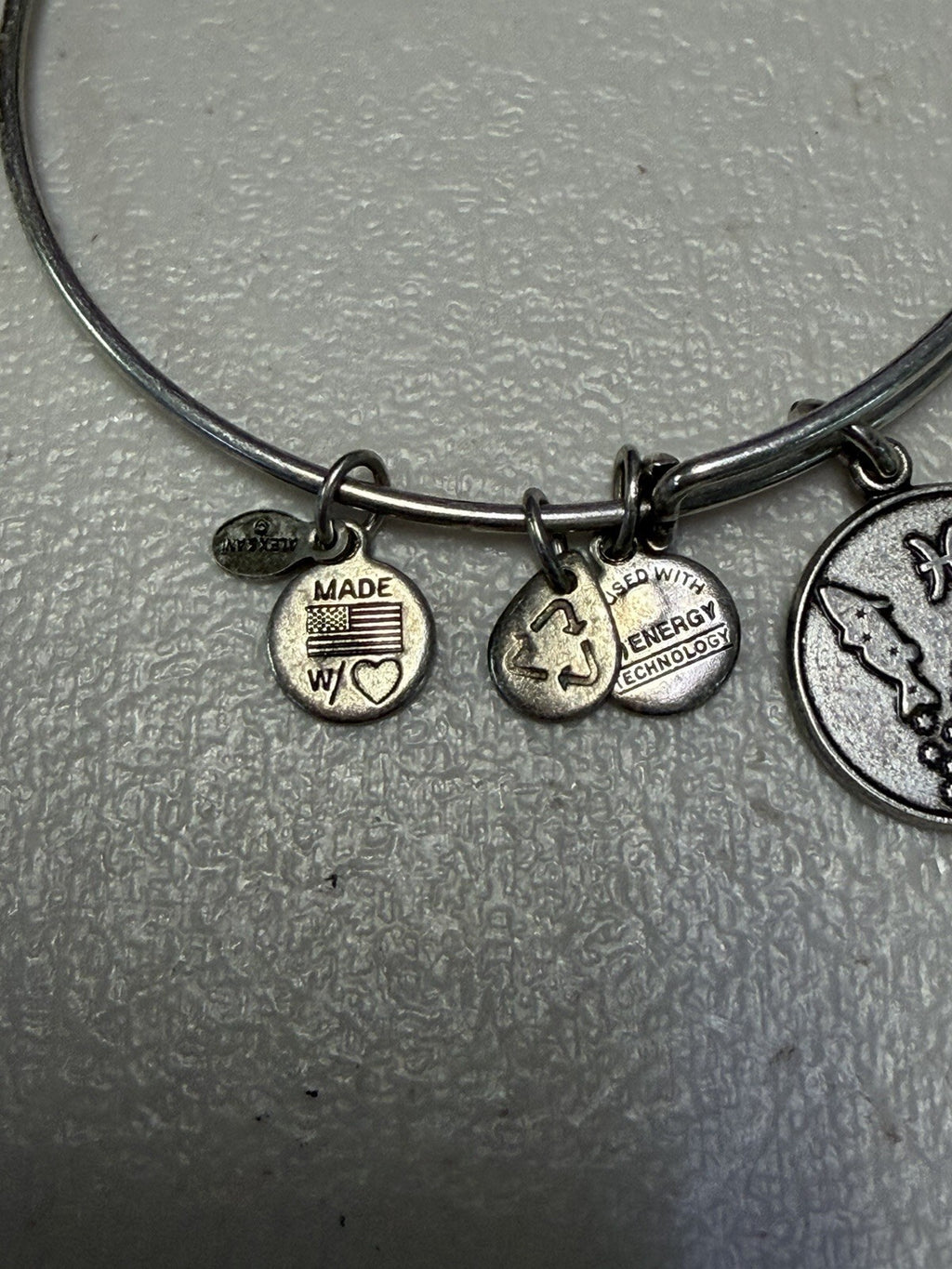 Alex and Ani Pisces Zodiac Charm Expandable Bangle Bracelet Silver Tone