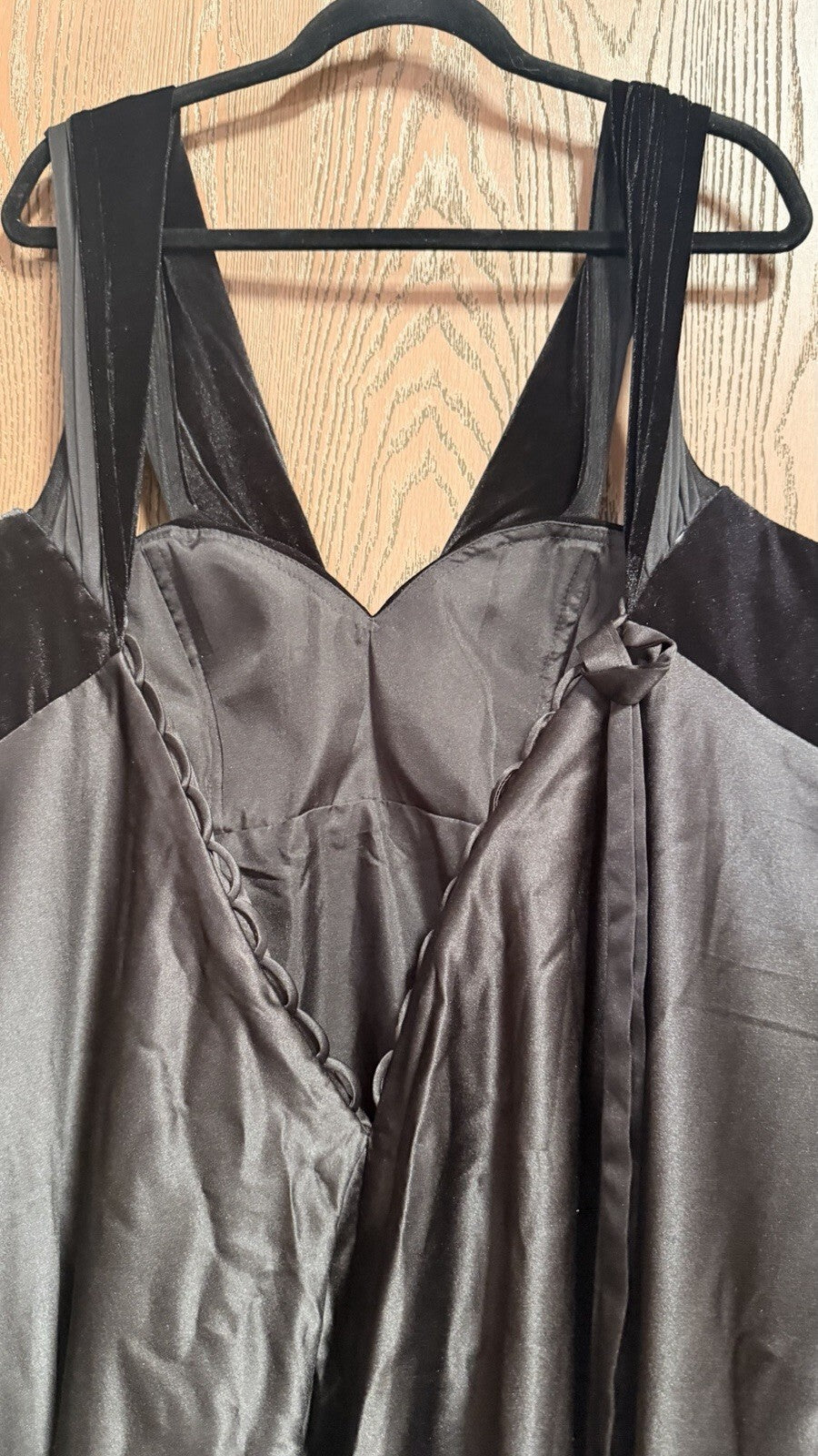 Black Satin Velvet Formal Evening Gown Dress XXL About 65” Long
