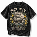 Scurvy Pirate Ship Lemon Graphic Acid Wash Black T-Shirt Vintage Nautical Tee
