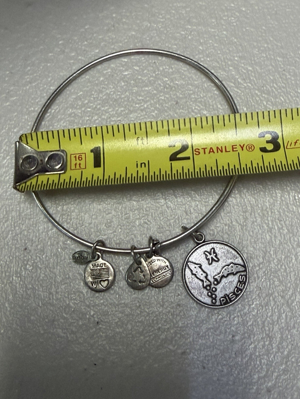 Alex and Ani Pisces Zodiac Charm Expandable Bangle Bracelet Silver Tone