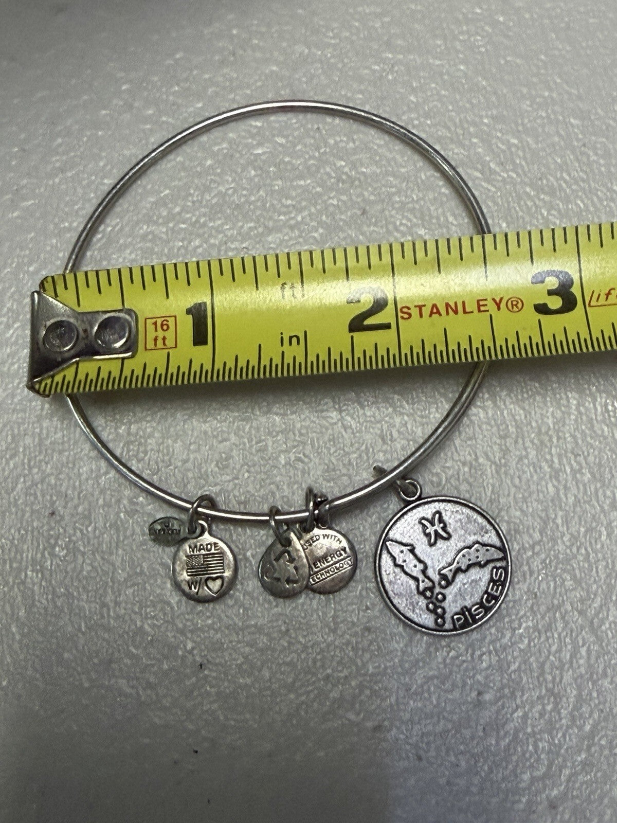 Alex and Ani Pisces Zodiac Charm Expandable Bangle Bracelet Silver Tone