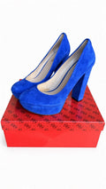 GUESS Padey Women 8.5M Blue Suede Platform Pumps Block High Heels w/ Box