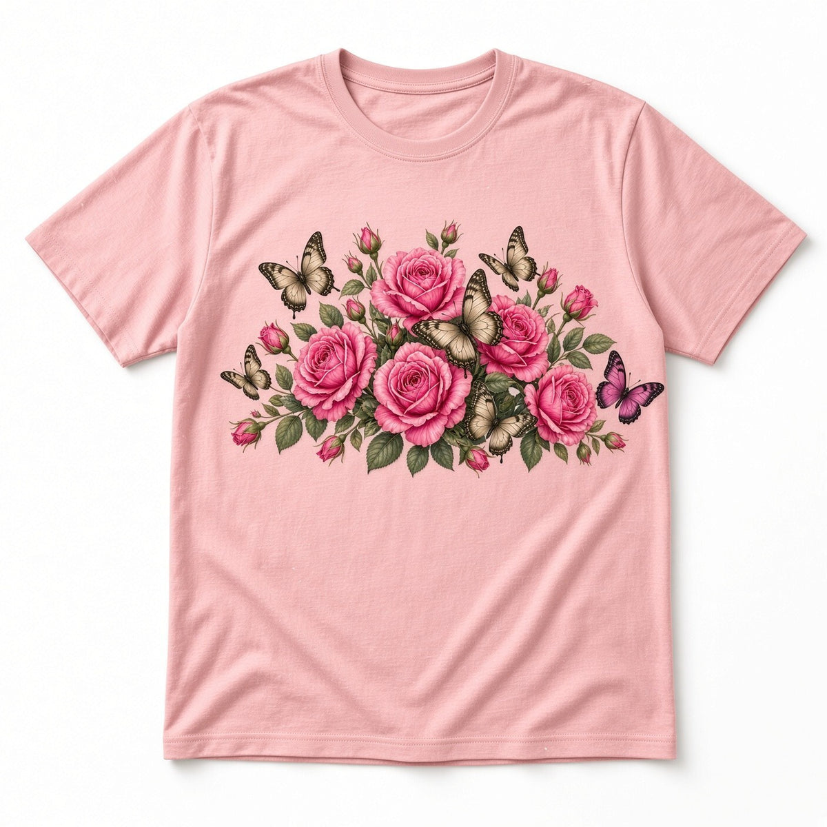 4Pcs 10" Pink Rose Butterfly Floral DTF Transfer Heat Press Iron On Deca