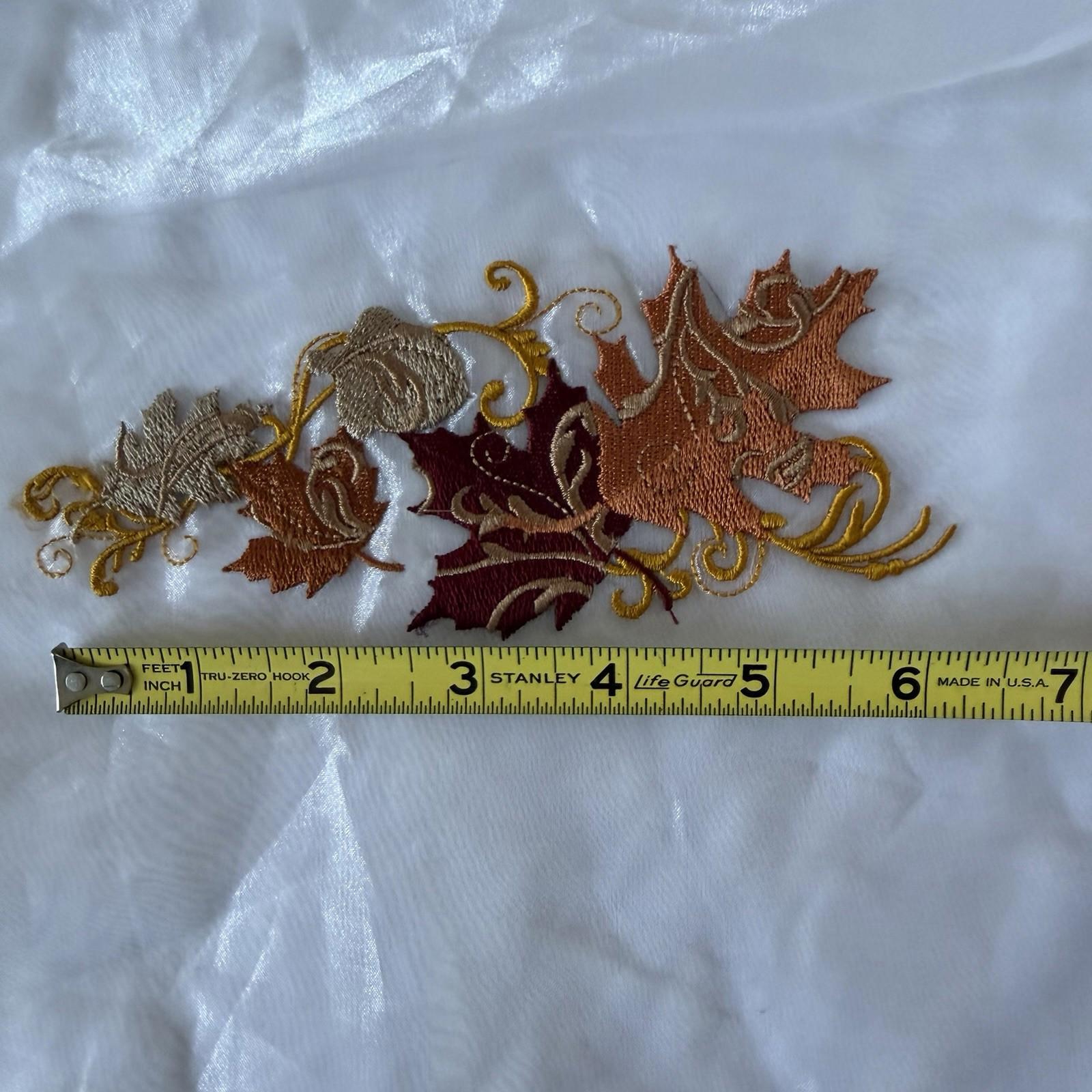 Vintage Embroidered Sheer Patch - Autumn Maple Leaves Gold Swirls Fall Decor