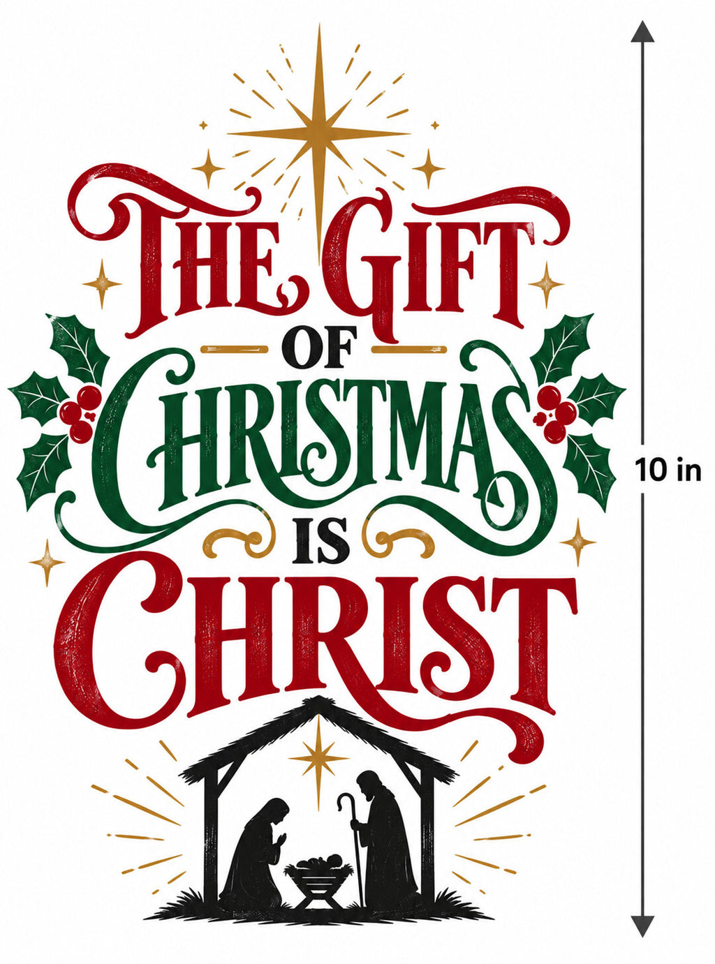 4pcs 10in Gift of Christmas Is Christ Nativity DTF Transfer Ready to Press