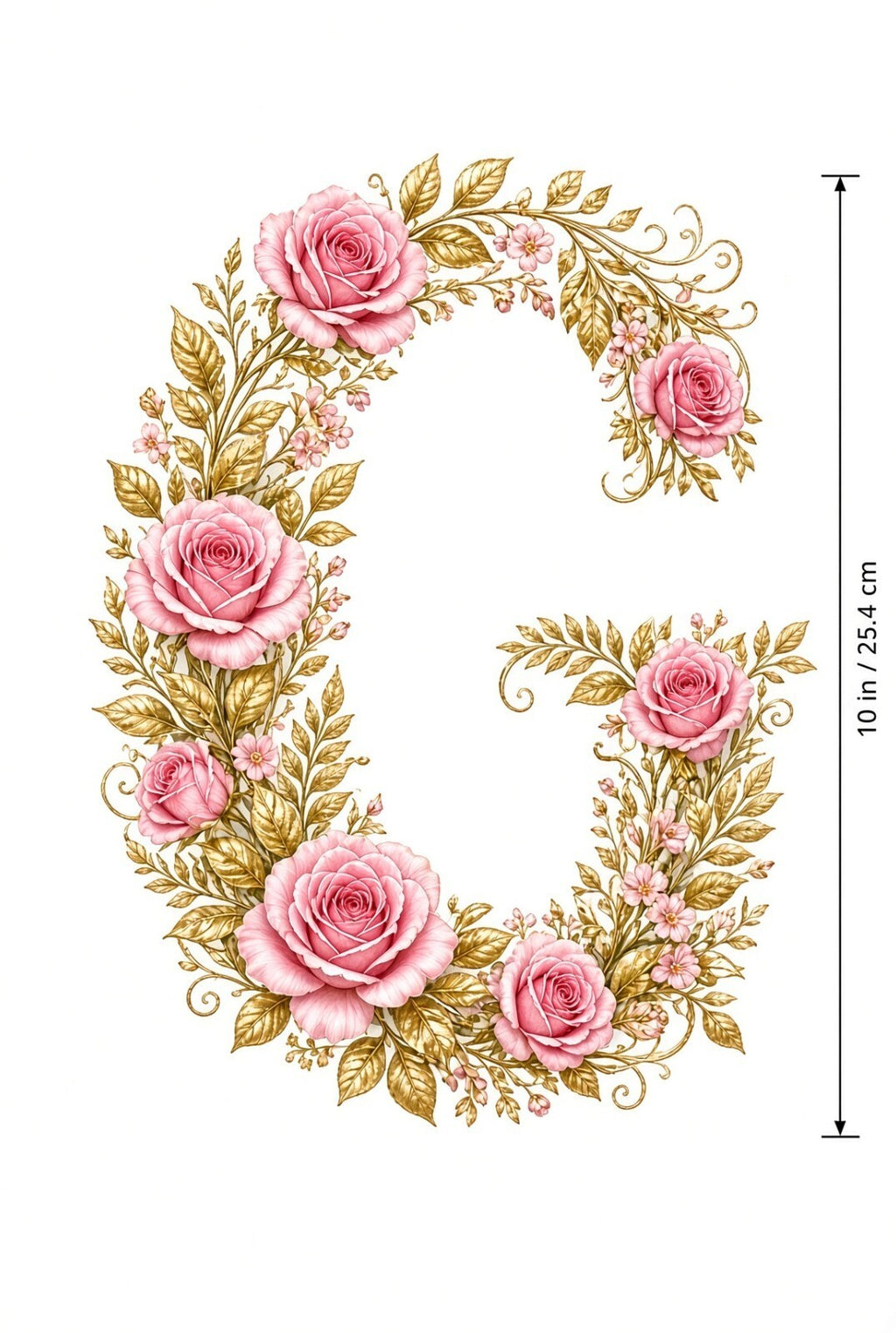 4pcs 10in Floral Letter G Pink Rose Gold DTF Transfer