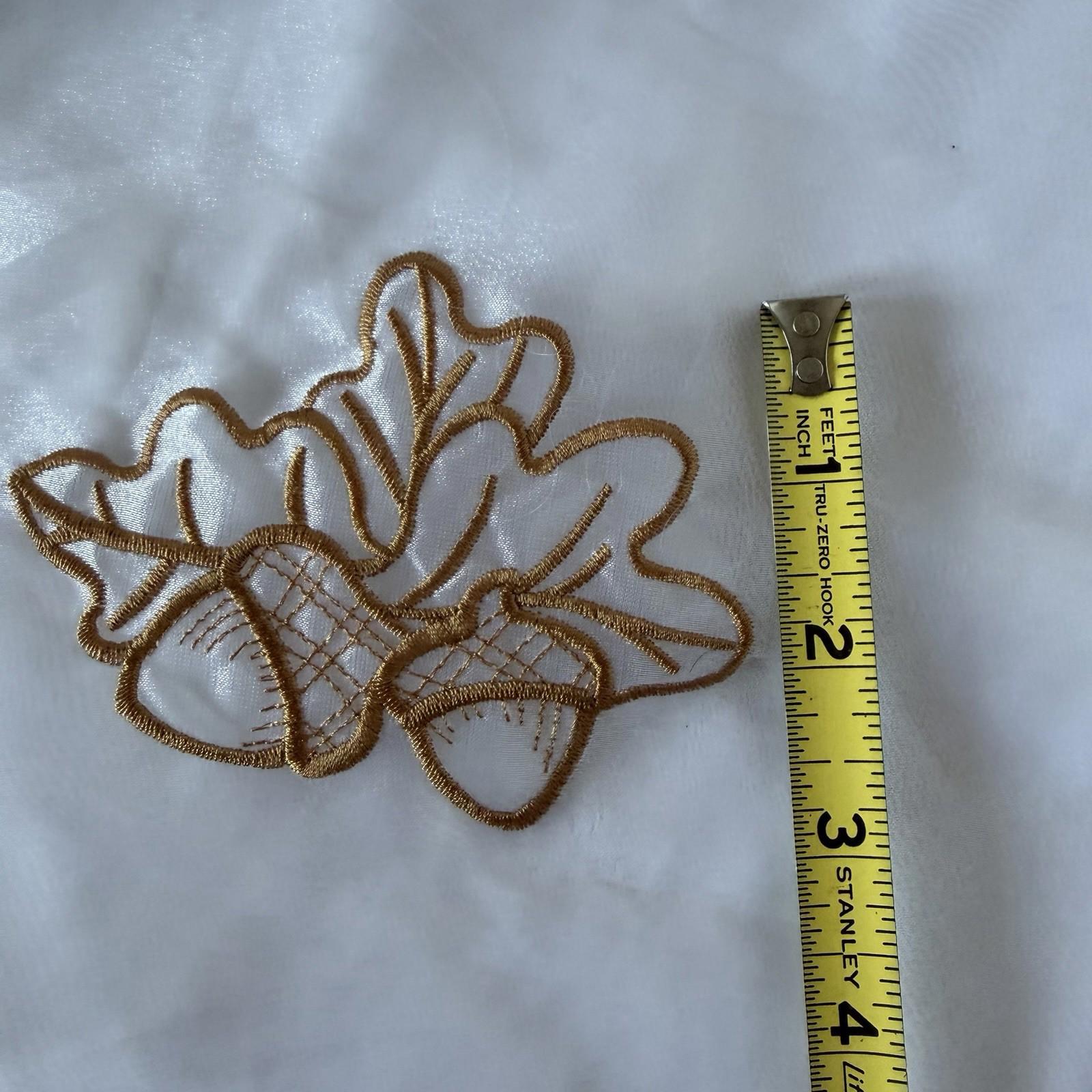 Vintage Embroidered Sheer Patch - Oak Leaves Acorns Gold Fall Harvest