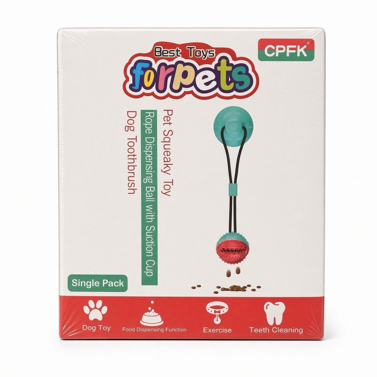 Forpets Dog Chew Toy Suction Cup Tug Food Dispensing Ball Teeth Clean