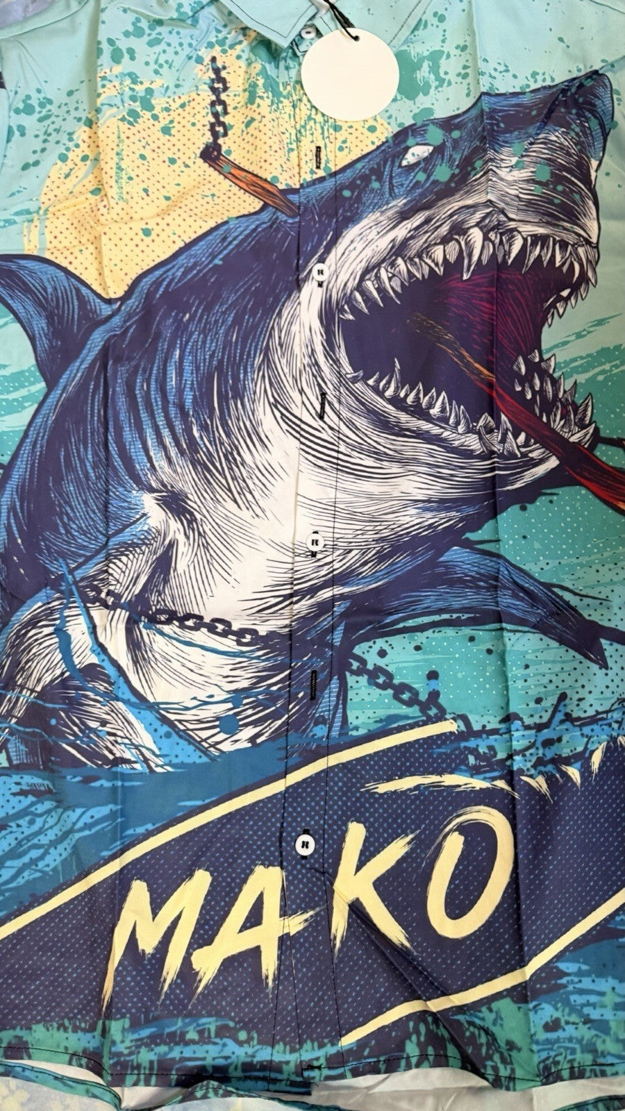 Summer Everest Mako Shark Graphic Button Up Shirt Men XL Short Sleeve Ocean